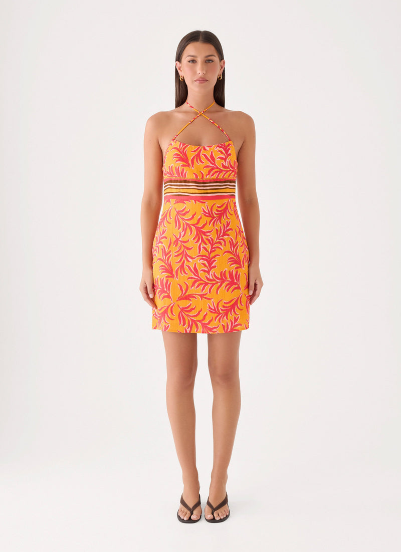 Tropic Love Mini Dress - Saffron Palm Print