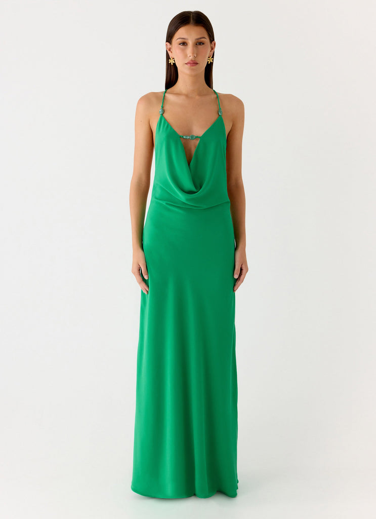 Tropic Muse Beaded Cowl Maxi Dress - Green