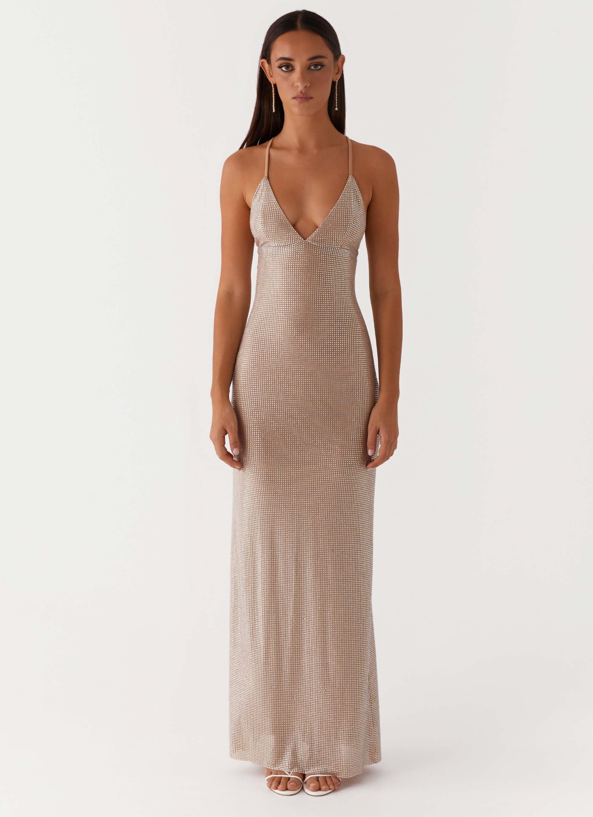 Tula Beaded Mesh Maxi Dress - Silver Diamante Peppermayo US Tula Beaded Mesh Maxi Dress - Silver Diamante Peppermayo US