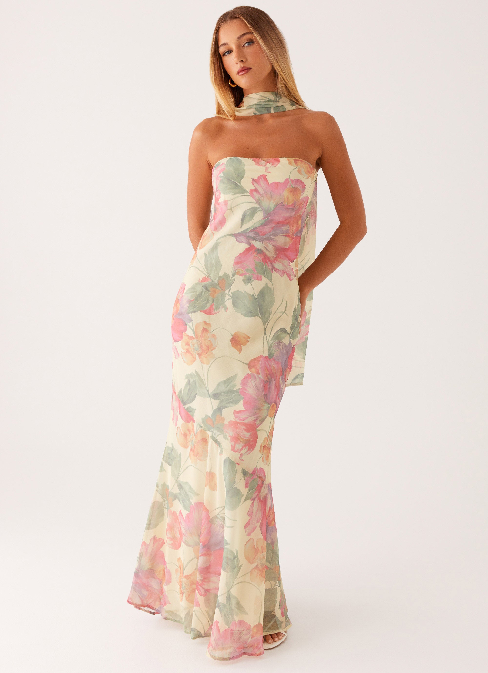 Under The Pagoda Maxi Dress - Yellow Peony Yellow/Pink Floral / US 8 Under The Pagoda Maxi Dress - Yellow Peony Yellow/Pink Floral / US 8