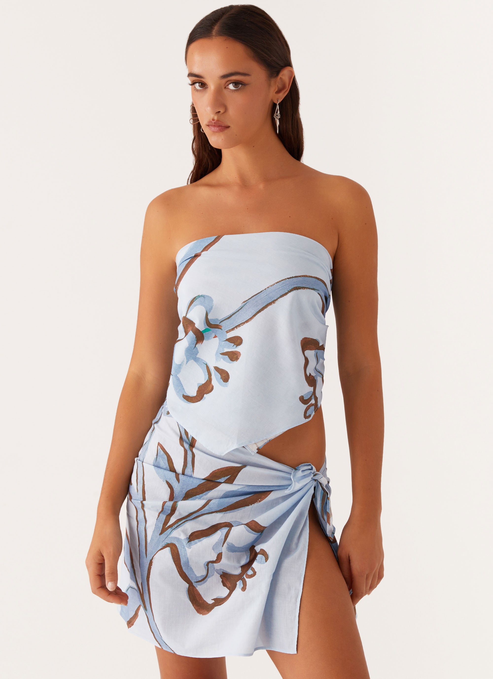 Vacay Mode Scarf Top - Blue Floral Print  Peppermayo US