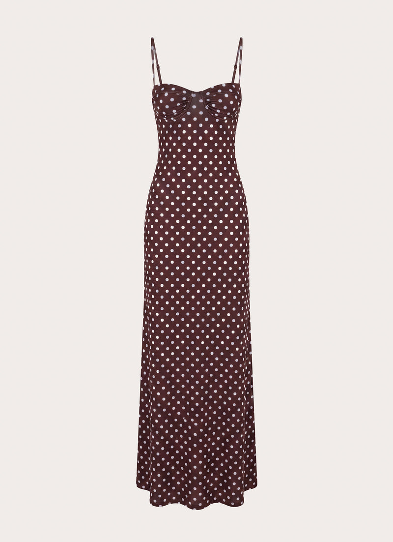Vamonos Maxi Dress - Chocolate Blue Dot