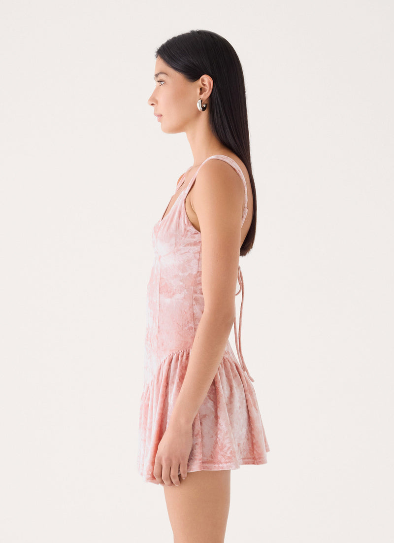 Venus In Crushed Velvet Mini Dress - Soft Pink