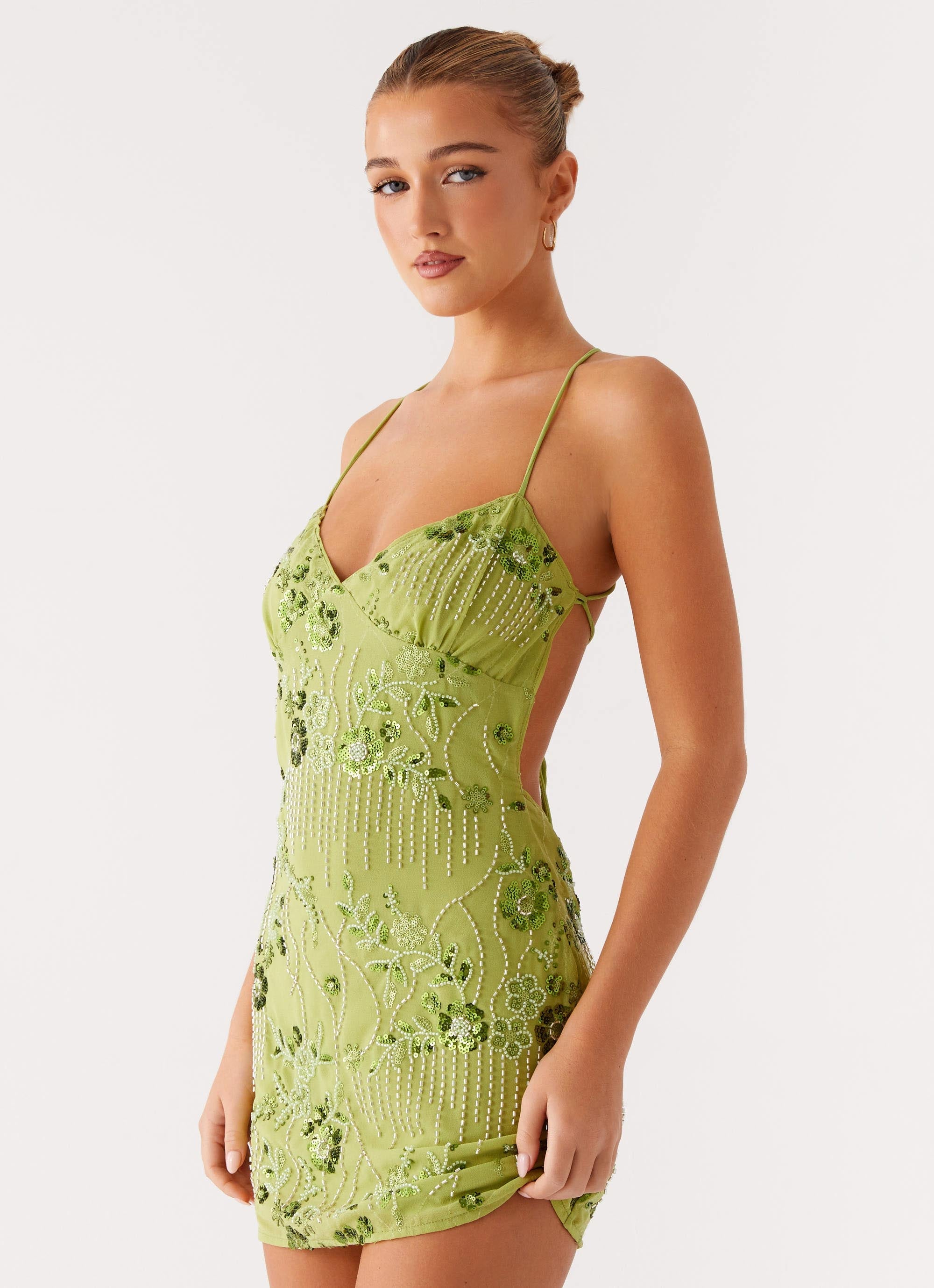 Vietta Sequin Cami Micro Mini Dress - Lime Lime / US 2 Vietta Sequin Cami Micro Mini Dress - Lime Lime / US 2