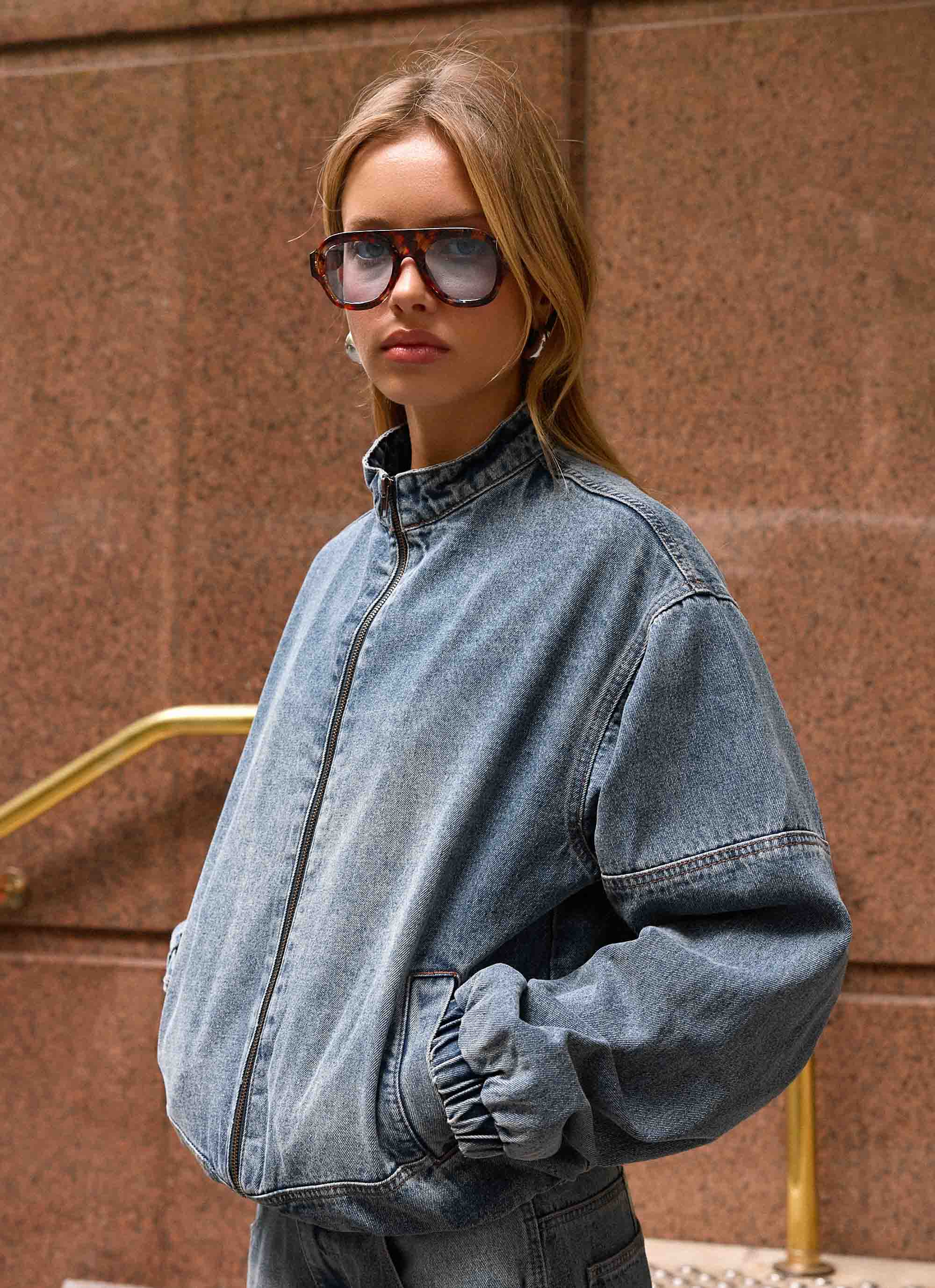 Waylon Denim Bomber Jacket - Mid Wash Blue – Peppermayo US