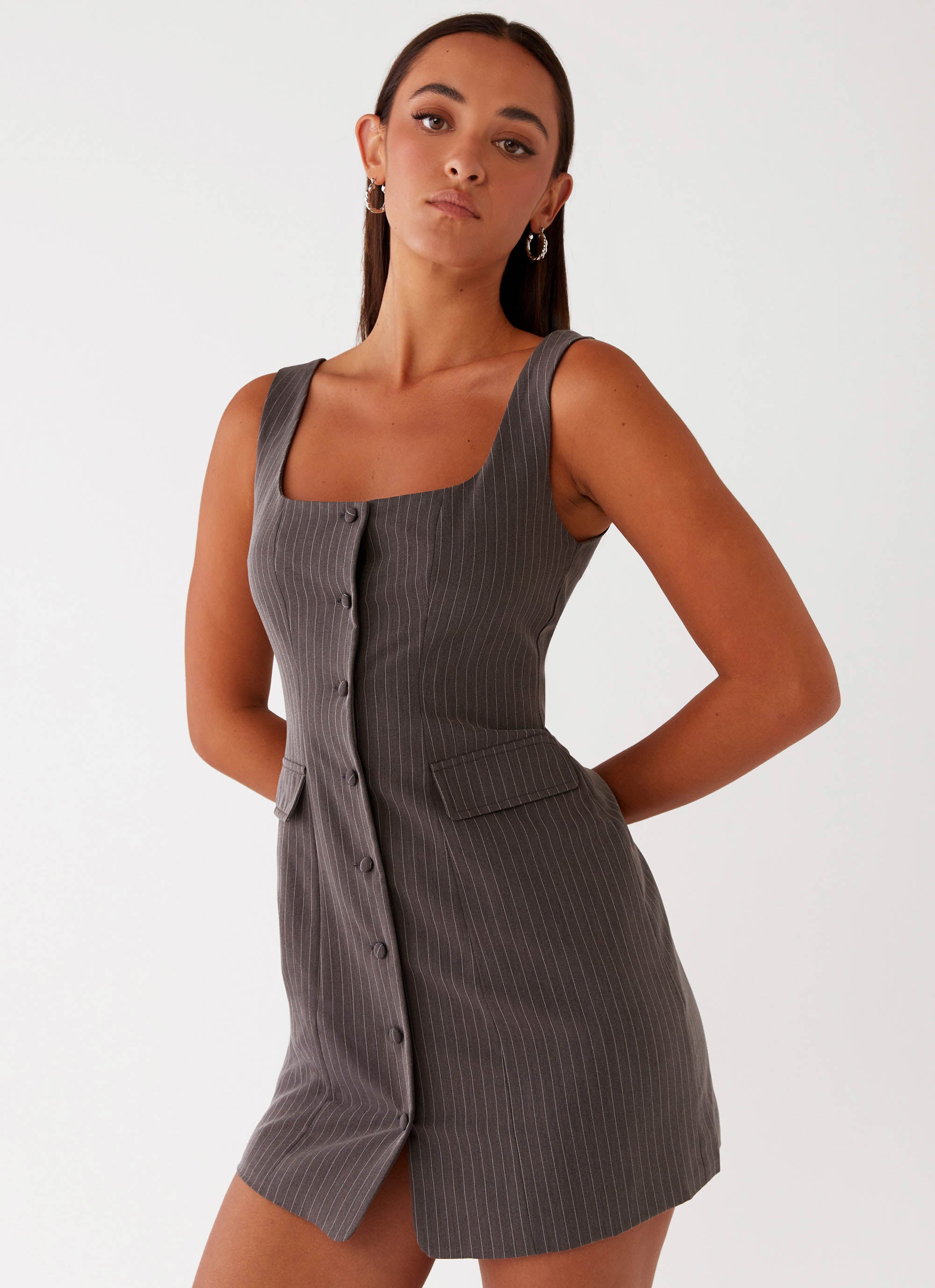 Westwood Mini Dress - Grey Pinstripe Peppermayo US Westwood Mini Dress - Grey Pinstripe Peppermayo US