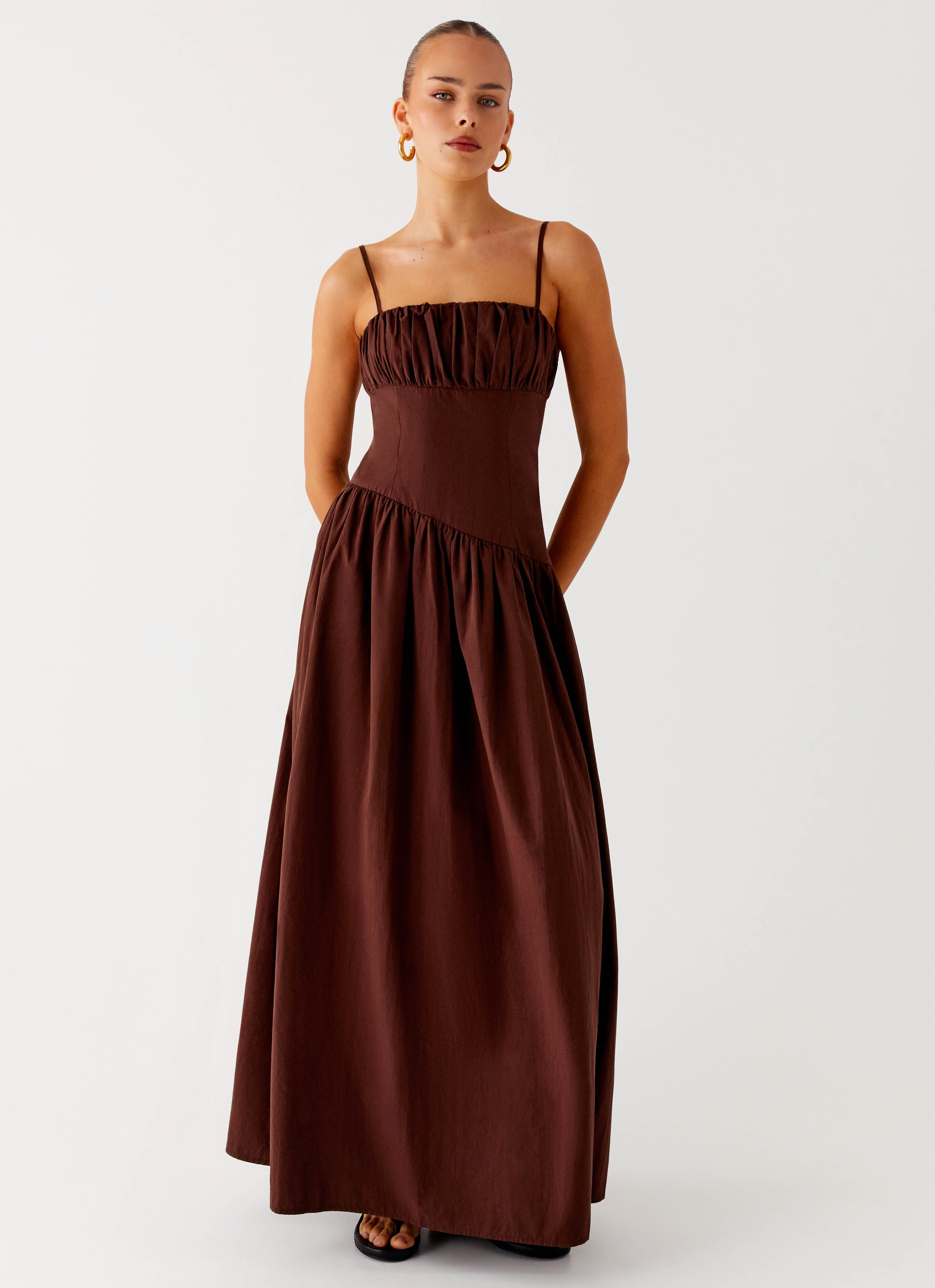 Yuna Drop Waist Maxi Dress - Chocolate Peppermayo US Yuna Drop Waist Maxi Dress - Chocolate Peppermayo US