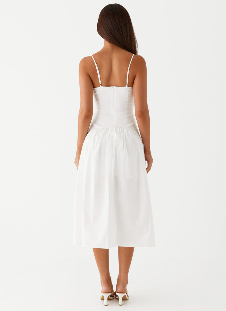 Womens Yvette Corset Midi Dress in the colour White in front of a light grey background