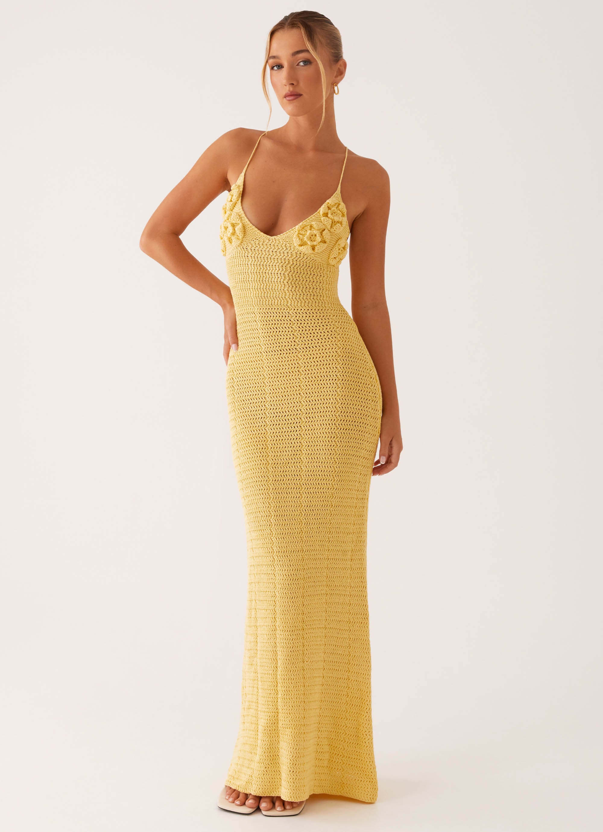 Zara Rose Crochet Maxi Dress Yellow - Main Image