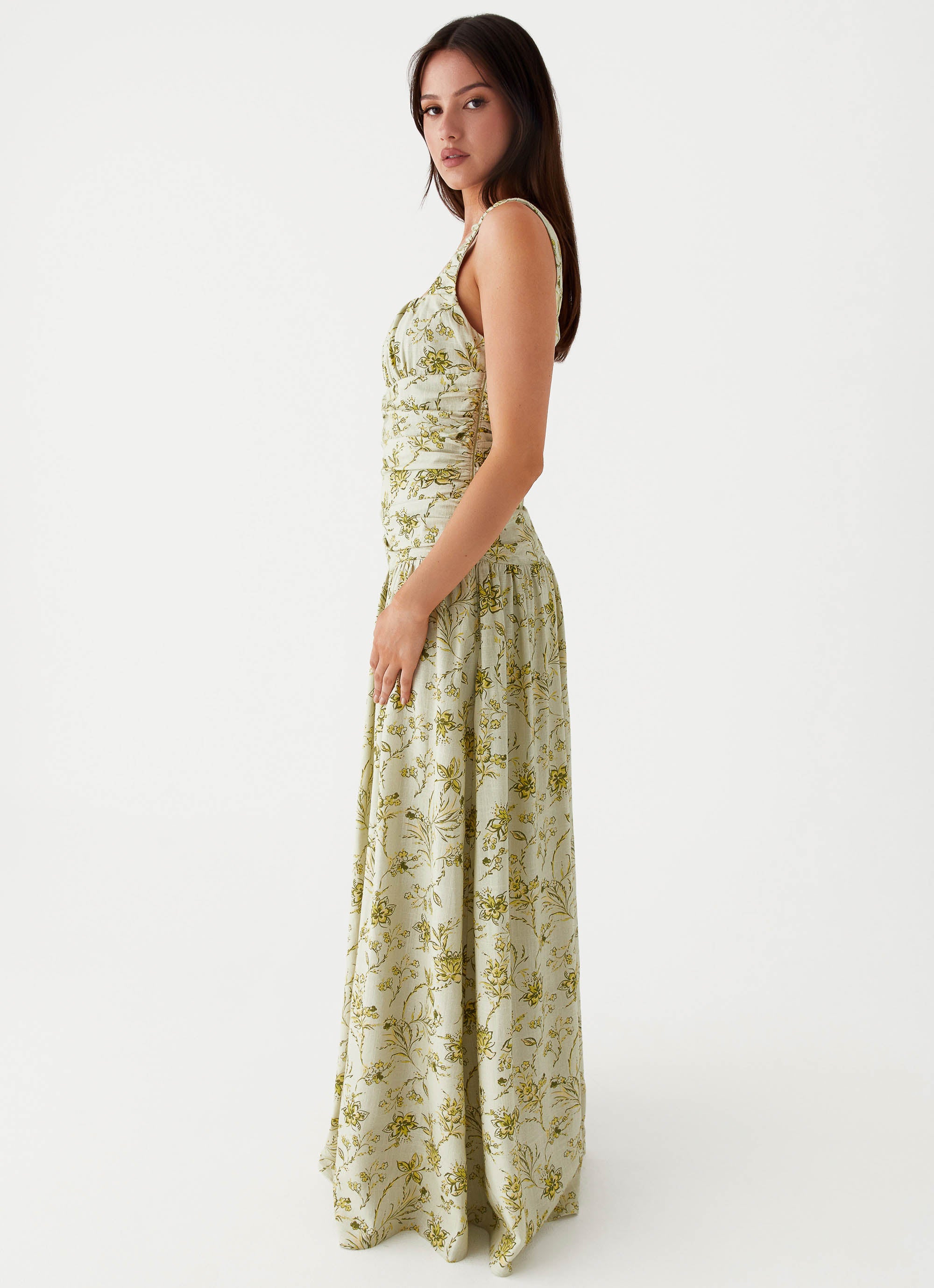 Zinna Linen Maxi Dress - Sage Floral Peppermayo US Zinna Linen Maxi Dress - Sage Floral Peppermayo US