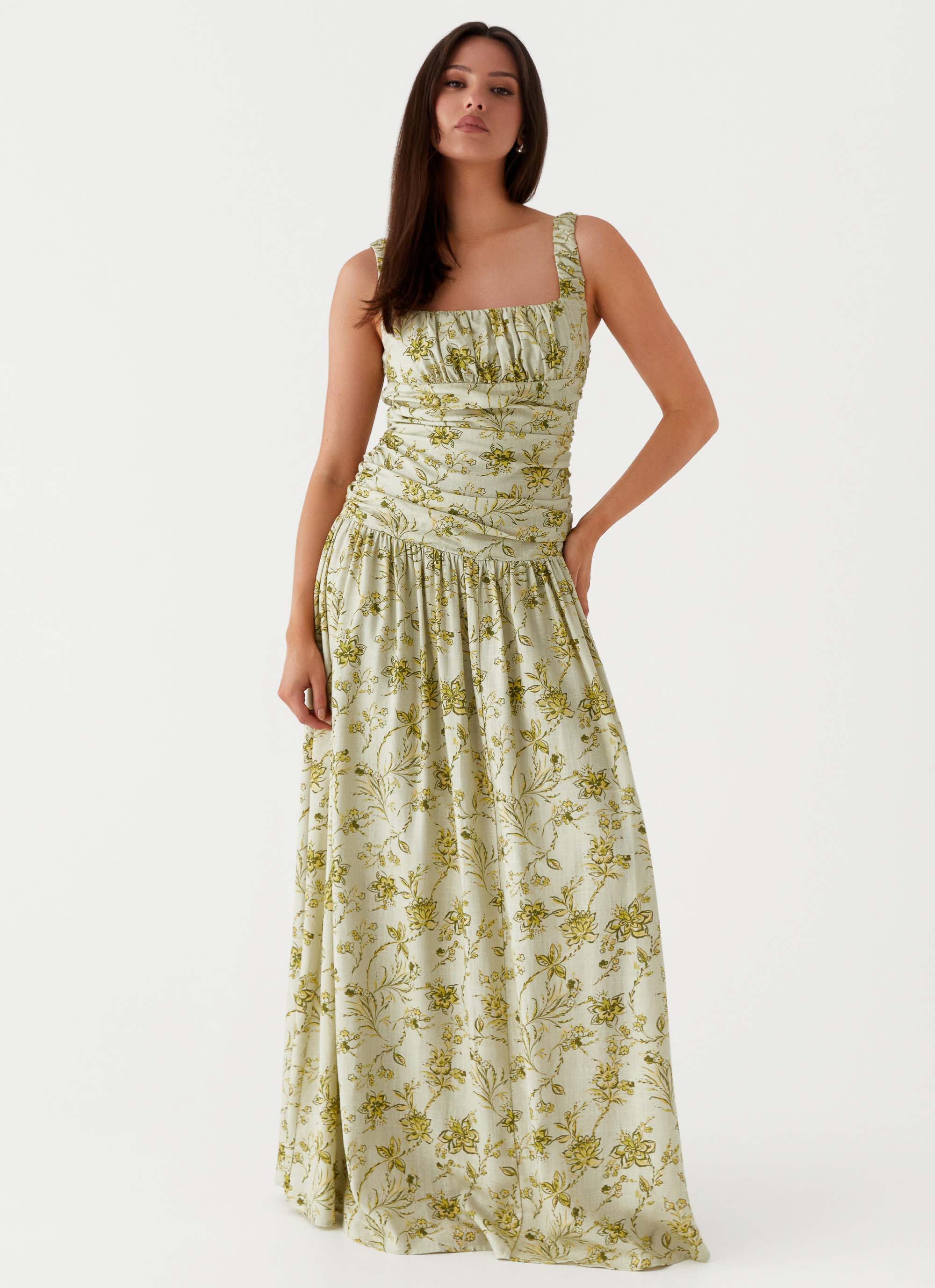 Zinna Linen Maxi Dress - Sage Floral Zinna Linen Maxi Dress - Sage Floral