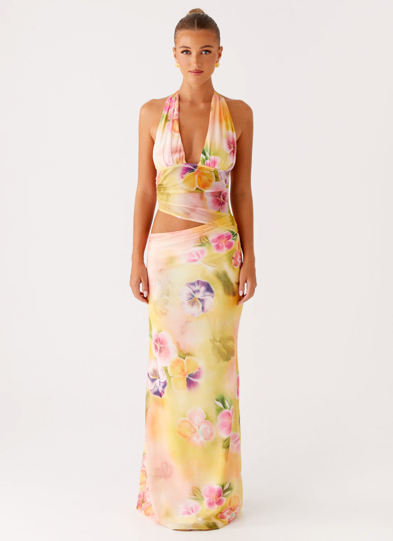 Main Act Halter Maxi Dress Sunburst Floral 1 Peppermayo