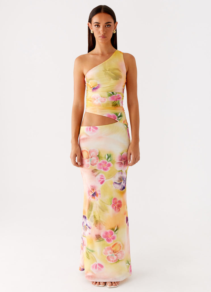 Seranella One Shoulder Maxi Dress Sunset Floral 1 Peppermayo