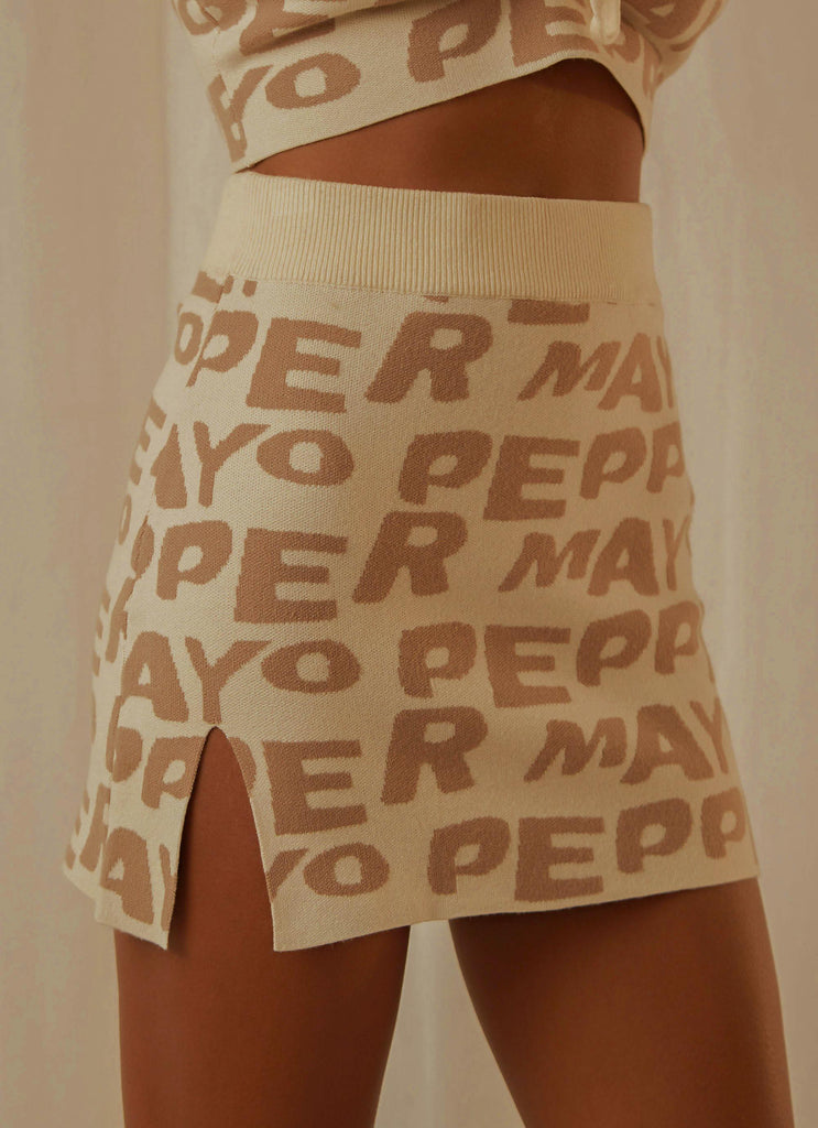 Easy Love Knit Mini Skirt - Latte Logo - Peppermayo US