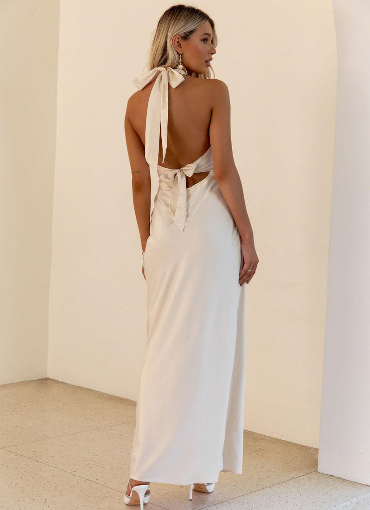 Heavy Hearted Satin Maxi Dress - Pearl - Peppermayo US