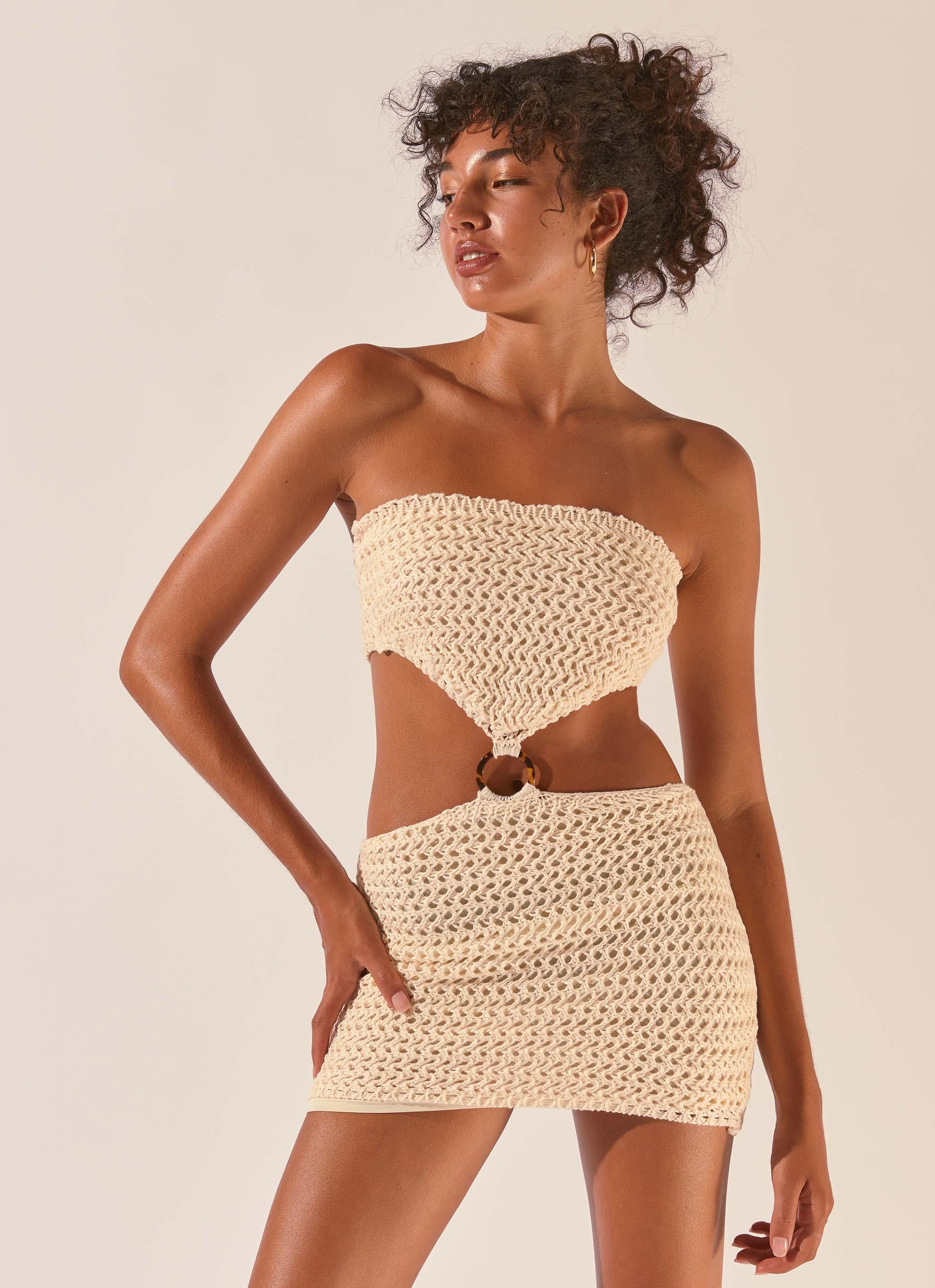 Balmy Nights Crochet Mini Dress - Seashell Balmy Nights Crochet Mini Dress - Seashell