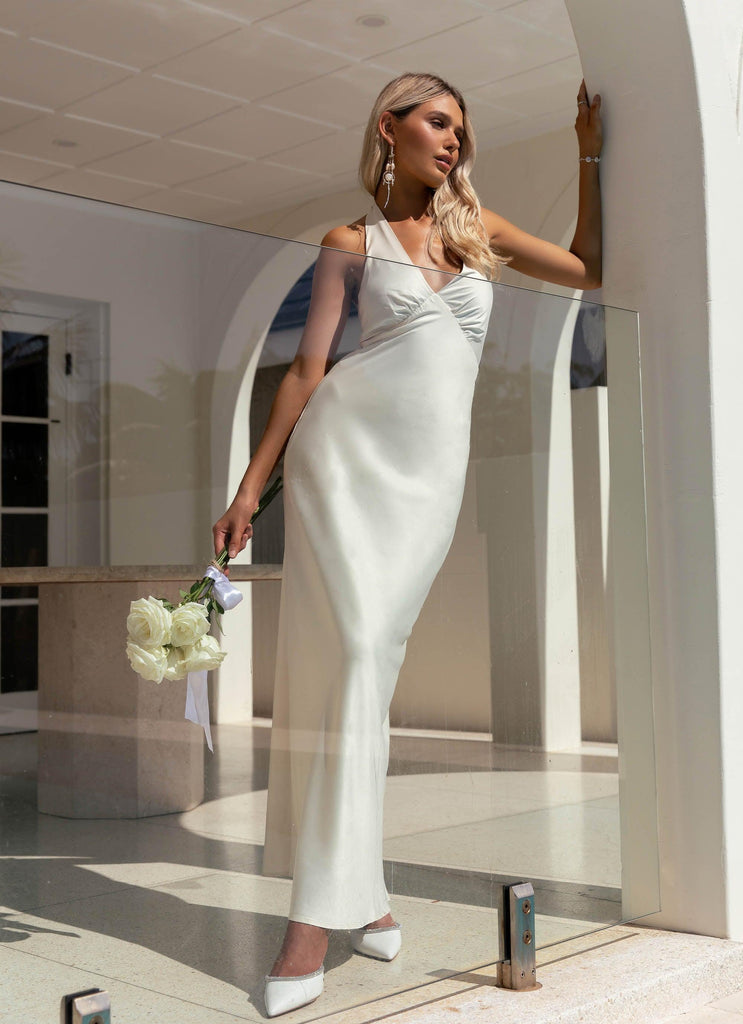 Heavy Hearted Satin Maxi Dress - Pearl - Peppermayo US
