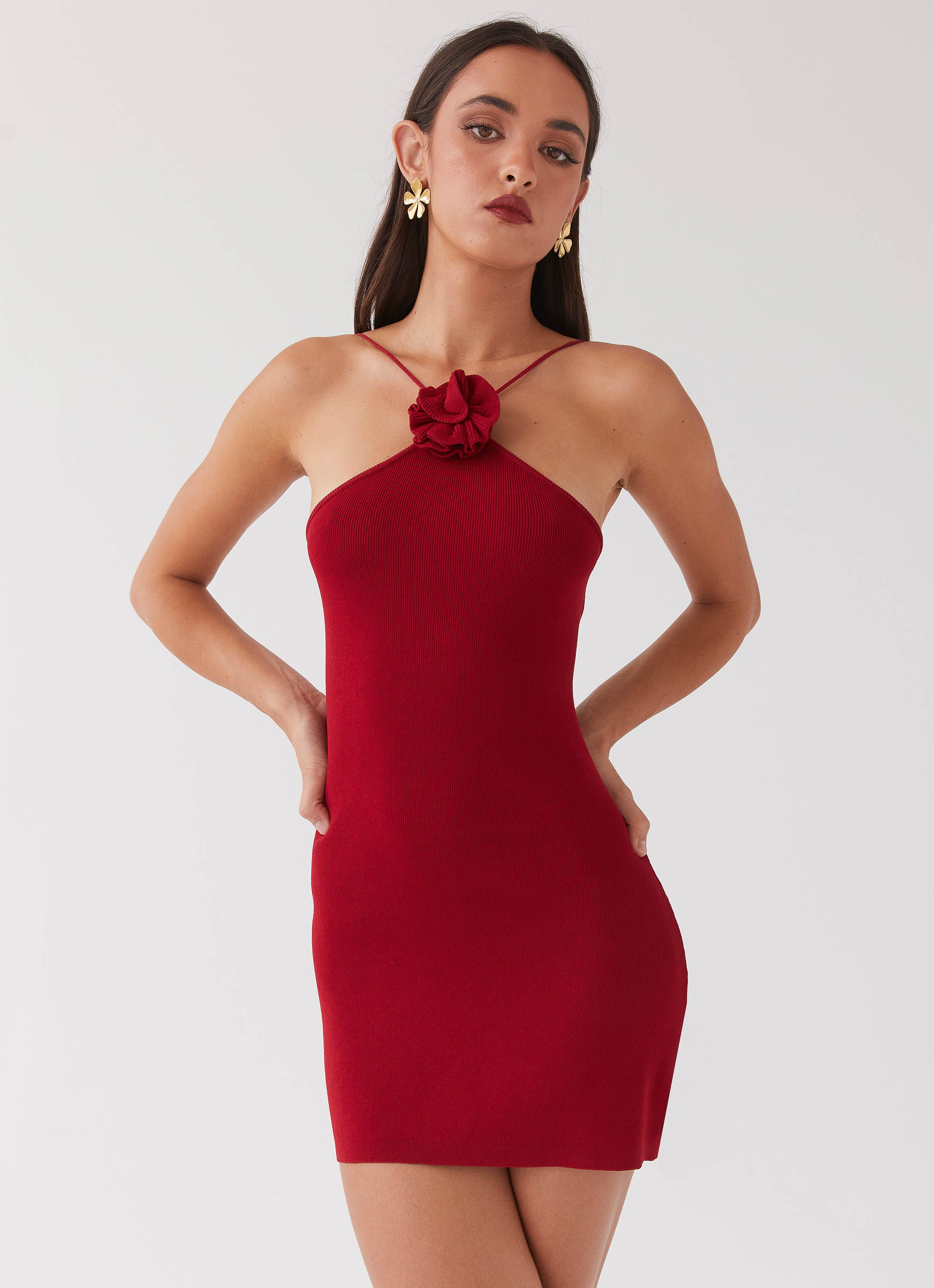 Delphi Rose Knit Mini Dress - Rouge Red Peppermayo US Delphi Rose Knit Mini Dress - Rouge Red Peppermayo US