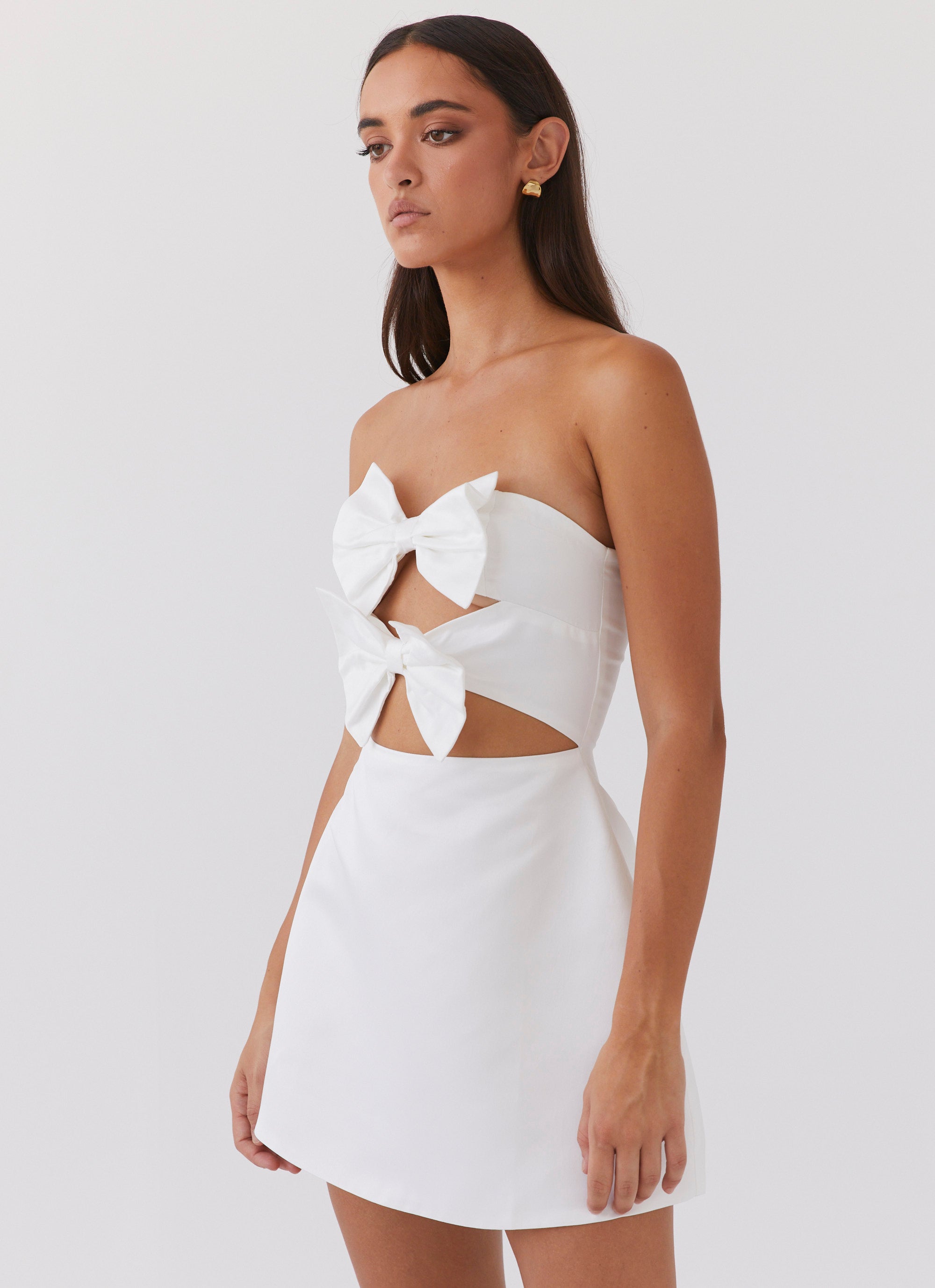 petite white bandeau bow detail mini dress ANA Bow Mini Dress