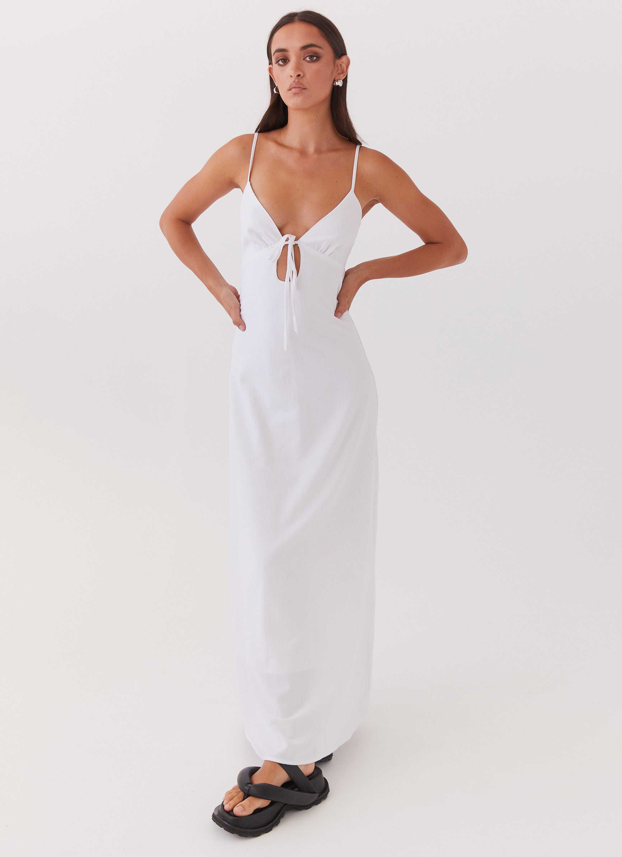 Flora Linen Maxi Dress - White Flora Linen Maxi Dress - White
