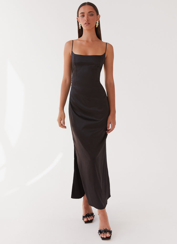 Womens Close To You Maxi Dress in the colour Black in front of a light grey background
