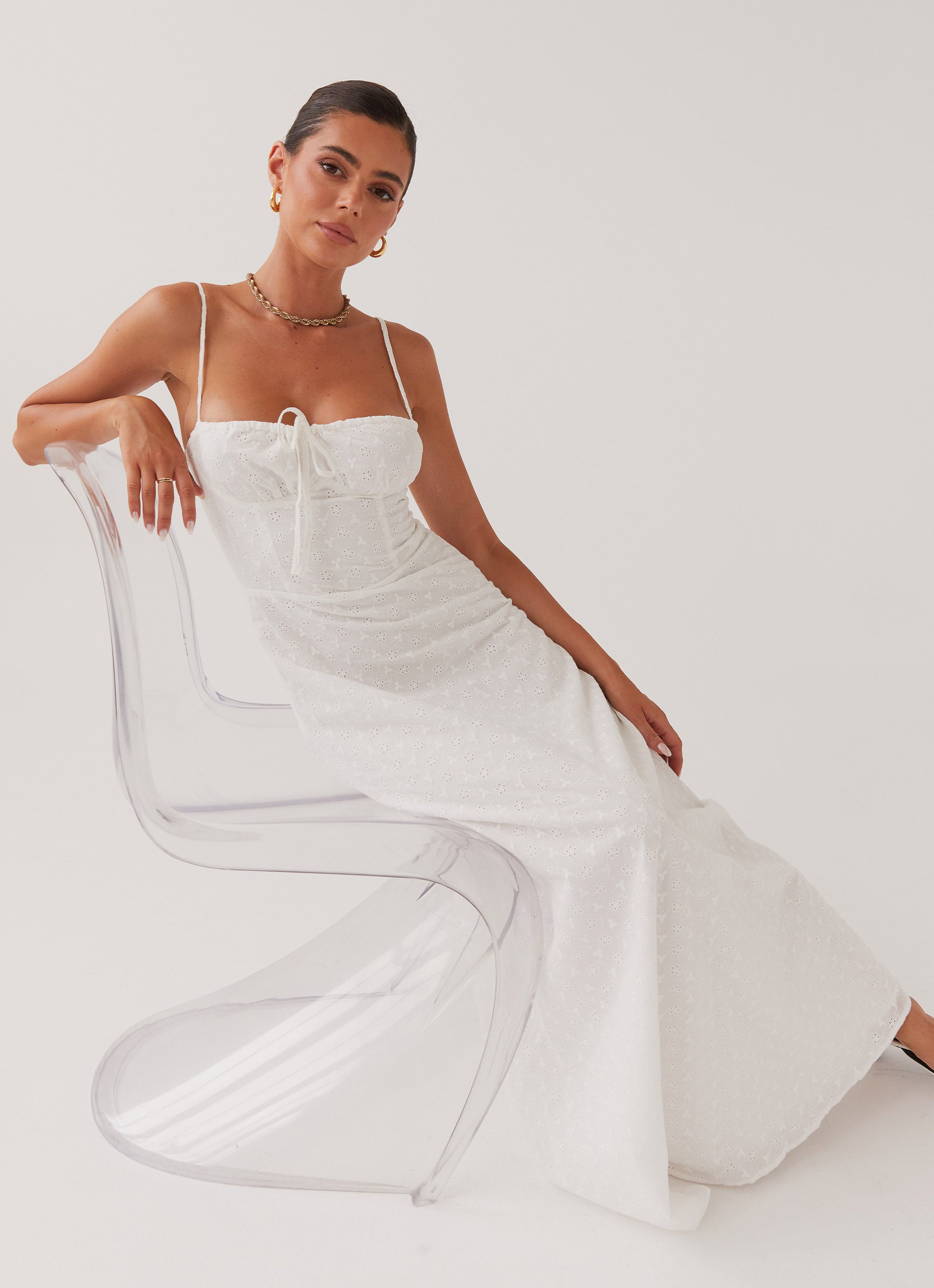 Elsie Broderie Maxi Dress - White Elsie Broderie Maxi Dress - White