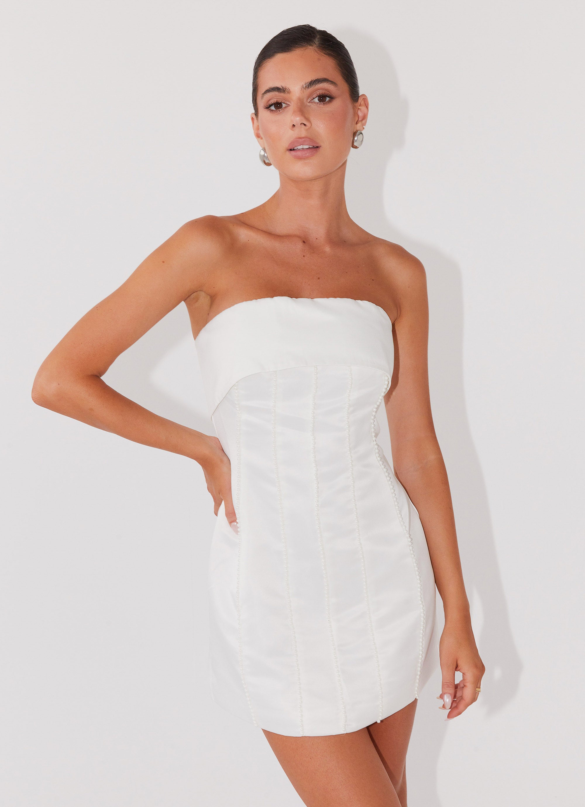 Bombshell Tube Mini Dress - White Pearl Bombshell Tube Mini Dress - White Pearl