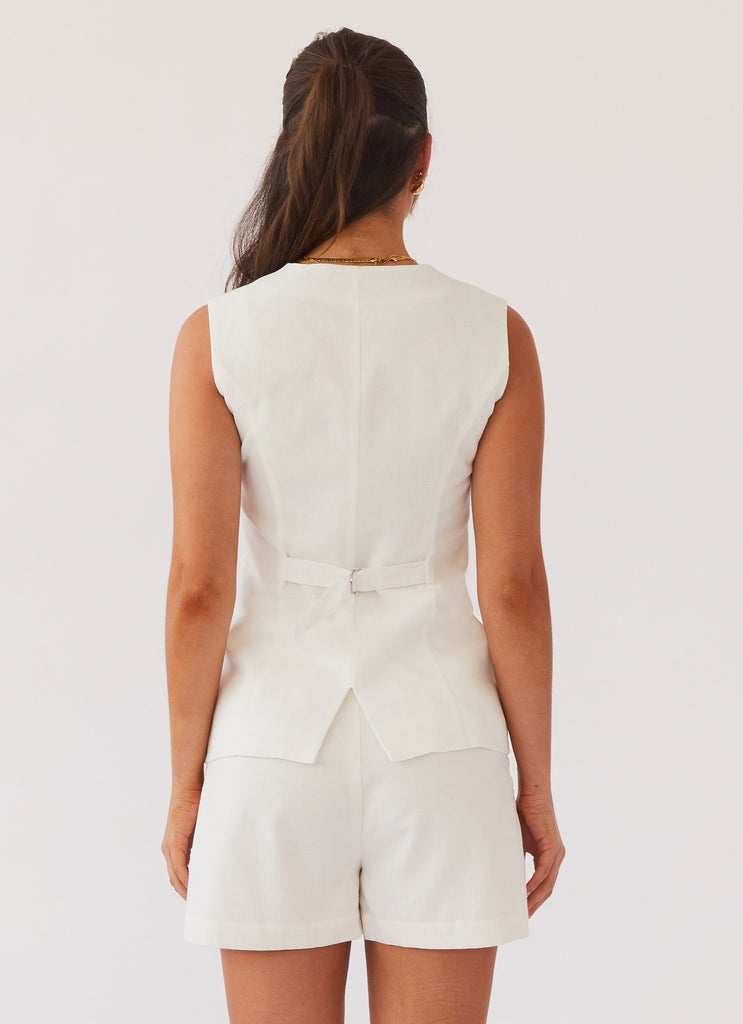 Womens Born For Bordeaux Linen Vest in the colour White in front of a light grey background