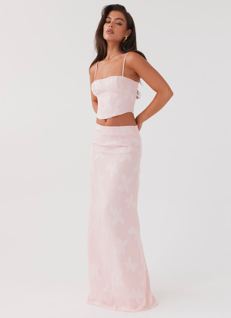 Womens Best Love Maxi Skirt in the colour Pink Petal in front of a light grey background