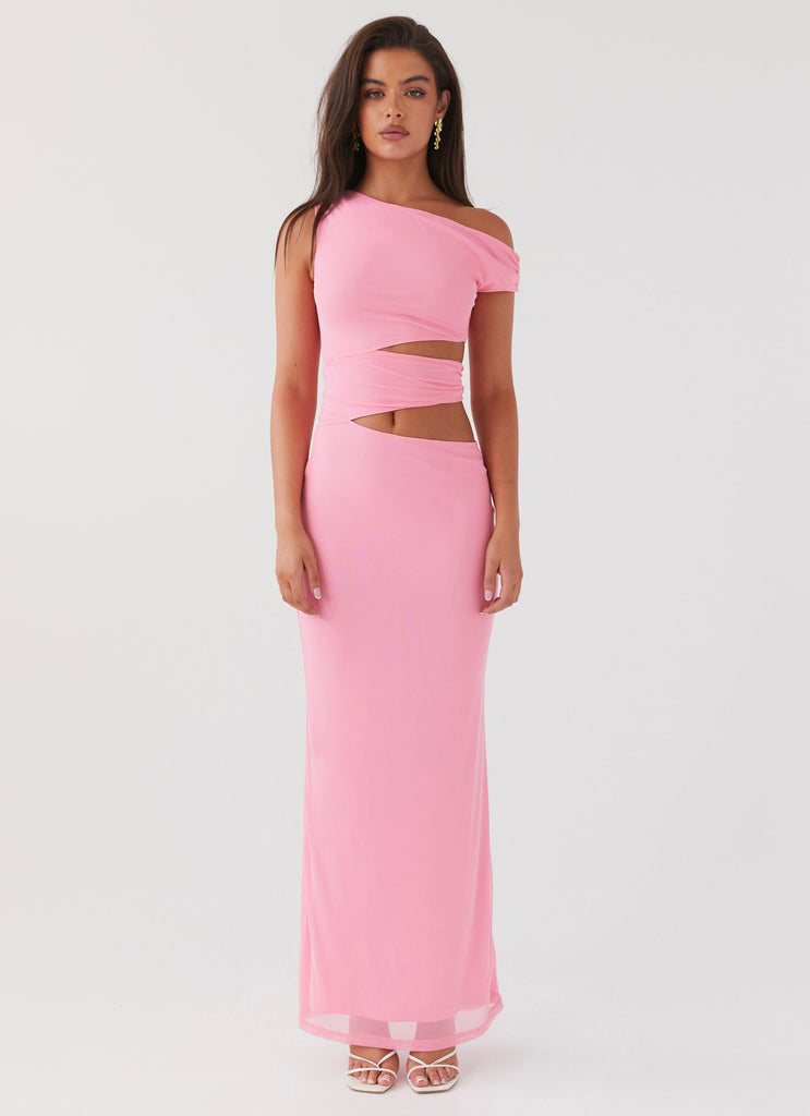Womens Margot One Shoulder Maxi Dress in the colour Candy in front of a light grey background