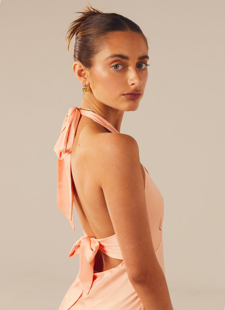Heavy Hearted Satin Maxi Dress - Peach - Peppermayo US