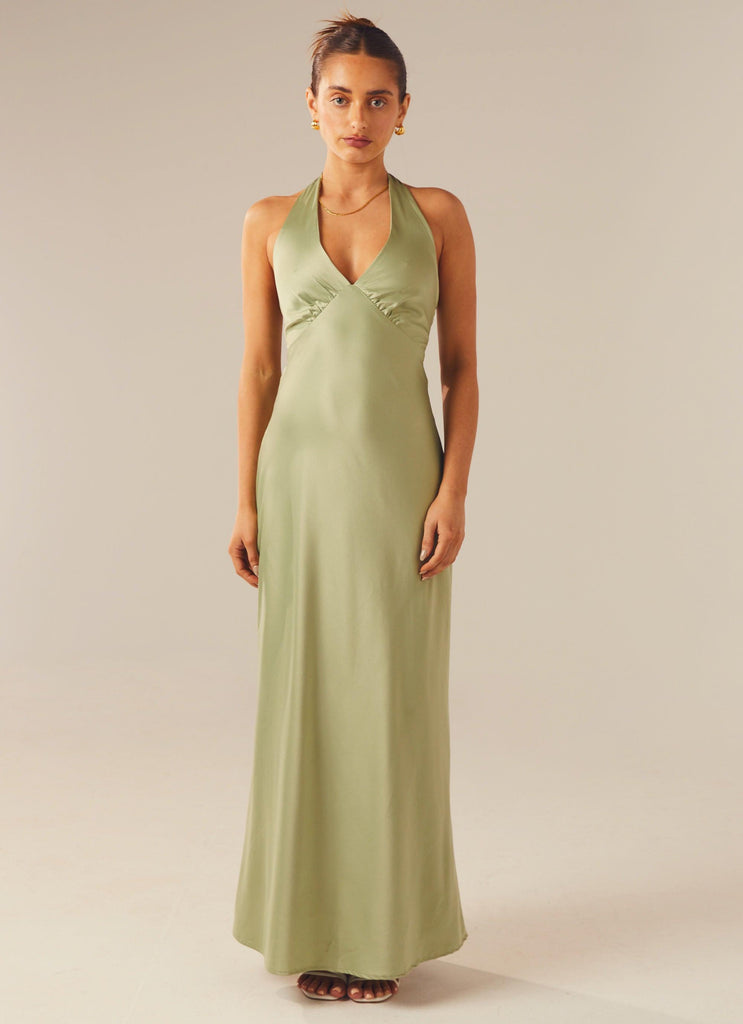 Heavy Hearted Satin Maxi Dress - Sage - Peppermayo US