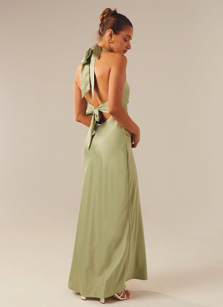 Heavy Hearted Satin Maxi Dress - Sage - Peppermayo US