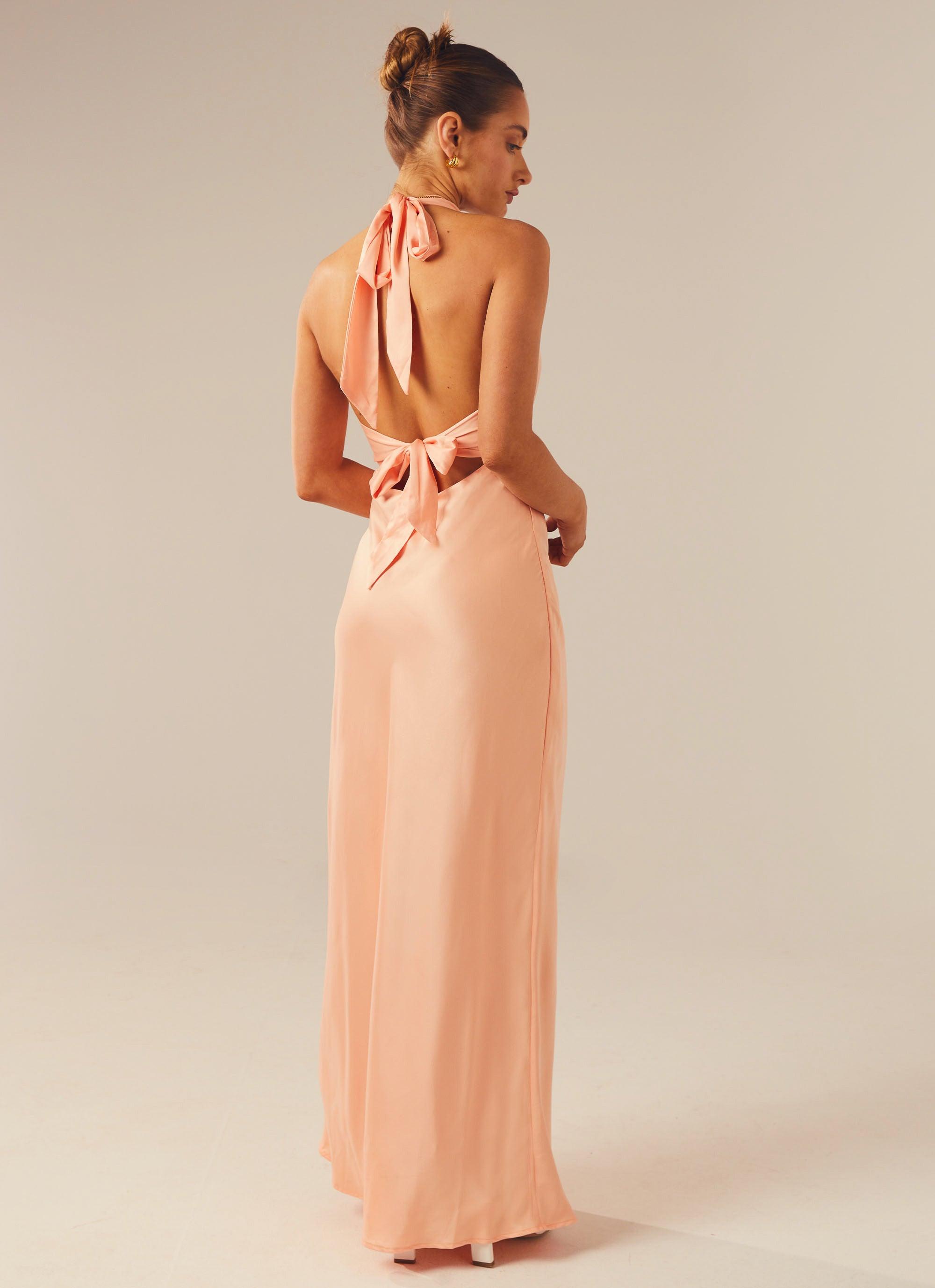 Heavy Hearted Satin Maxi Dress - Peach Peppermayo US Heavy Hearted Satin Maxi Dress - Peach Peppermayo US