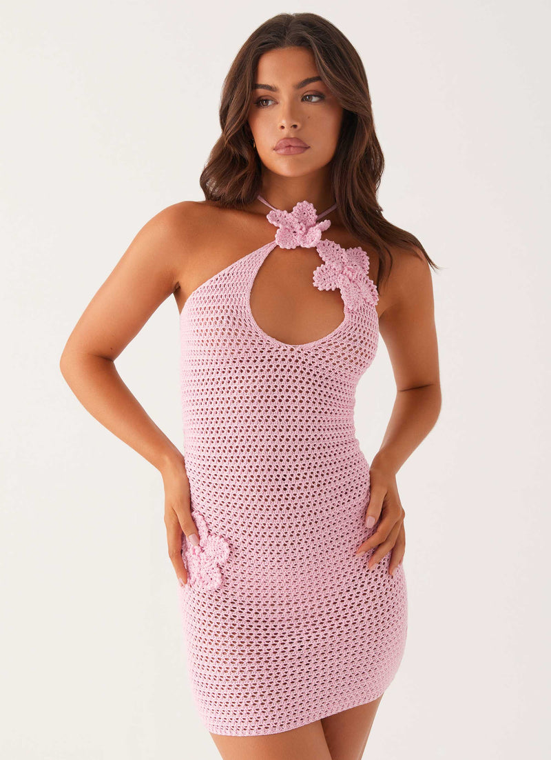 Dante Crochet Mini Dress Pink 5