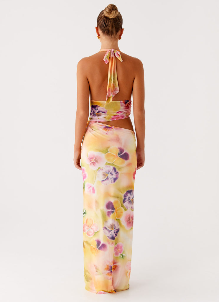 Main Act Halter Maxi Dress - Sunburst Floral Peppermayo US Main Act Halter Maxi Dress - Sunburst Floral Peppermayo US