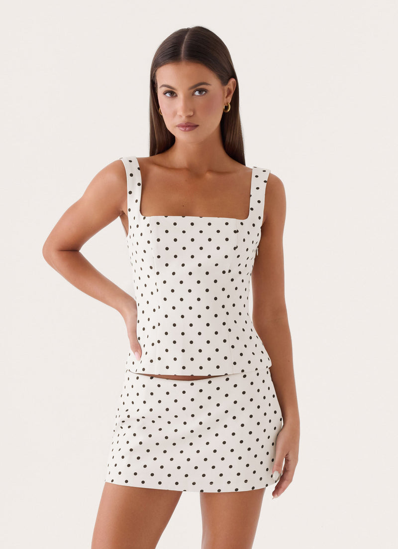 Aaliyah Micro Skort - Cream Polka Dot