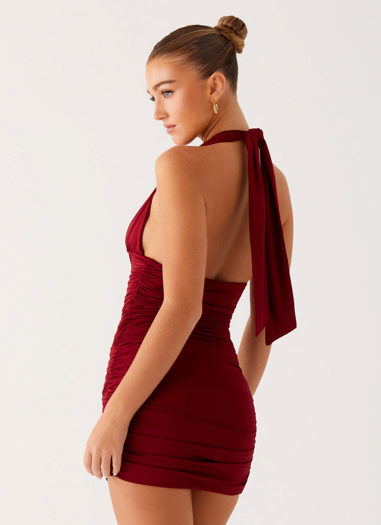 Abelia Halter Mini Dress - Maroon Abelia Halter Mini Dress - Maroon