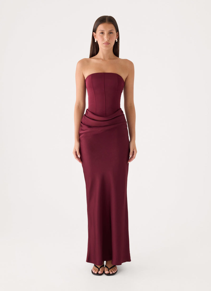 Adara Corset Maxi Dress - Burgundy