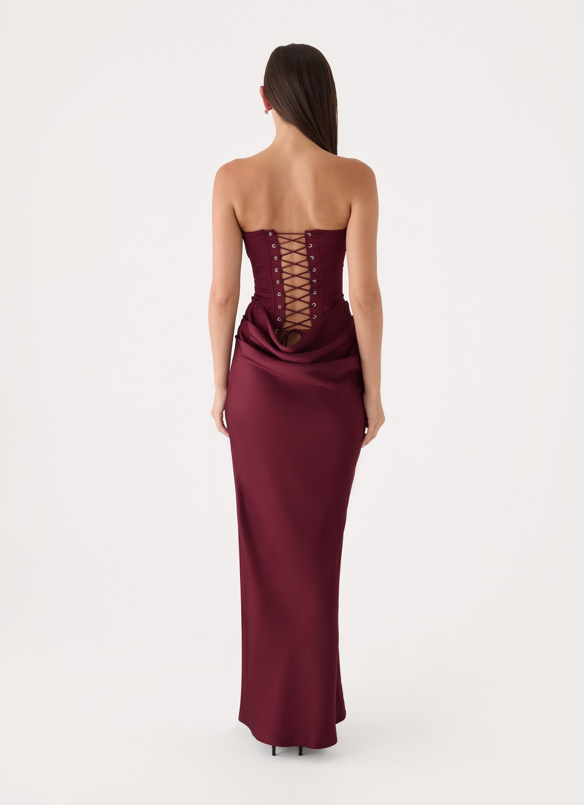 Adara Corset Maxi Dress - Burgundy – Peppermayo US
