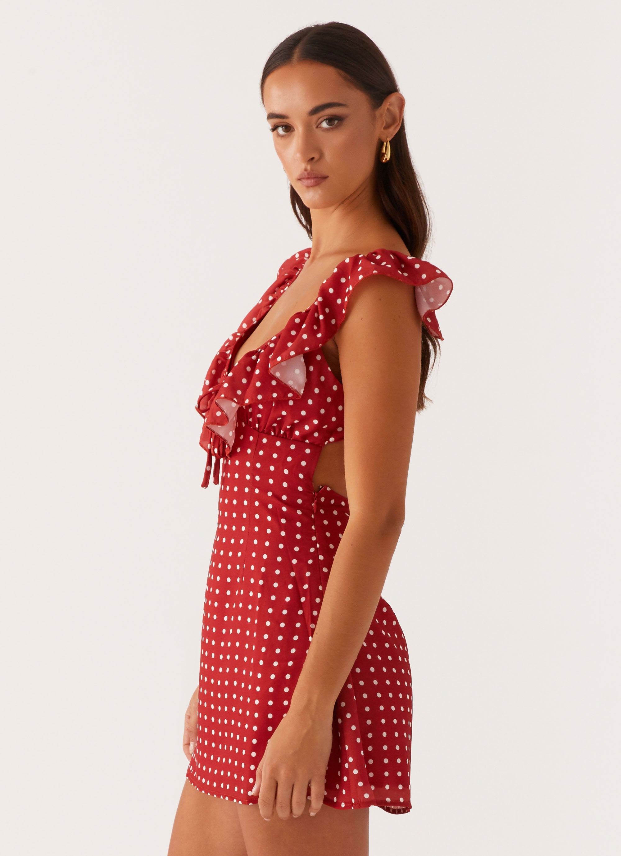 Adrina Ruffle Mini Dress - Red Polka Dot – Peppermayo US