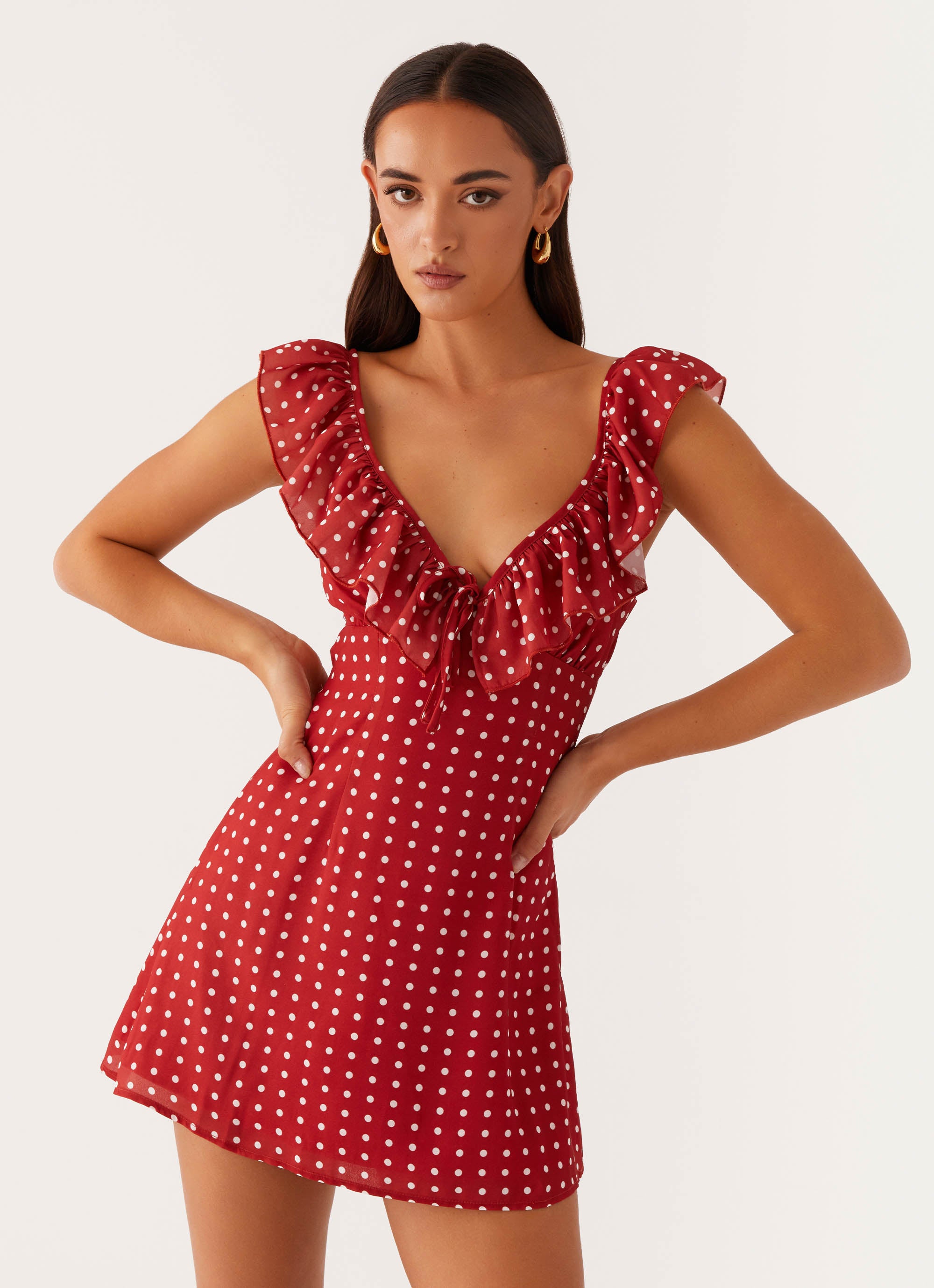 Adrina Ruffle Mini Dress - Red Polka Dot – Peppermayo US