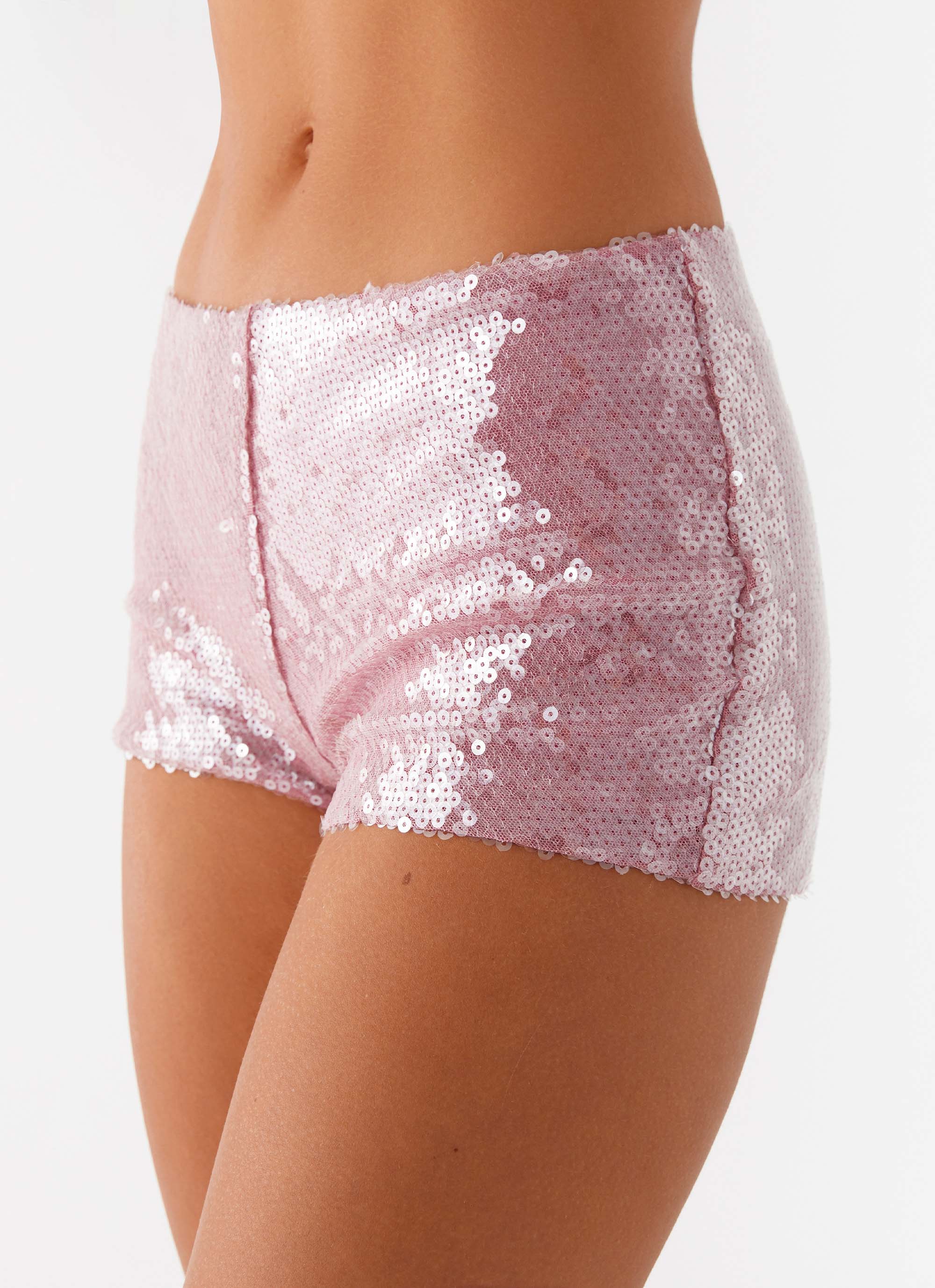 Pink sequin shorts deals