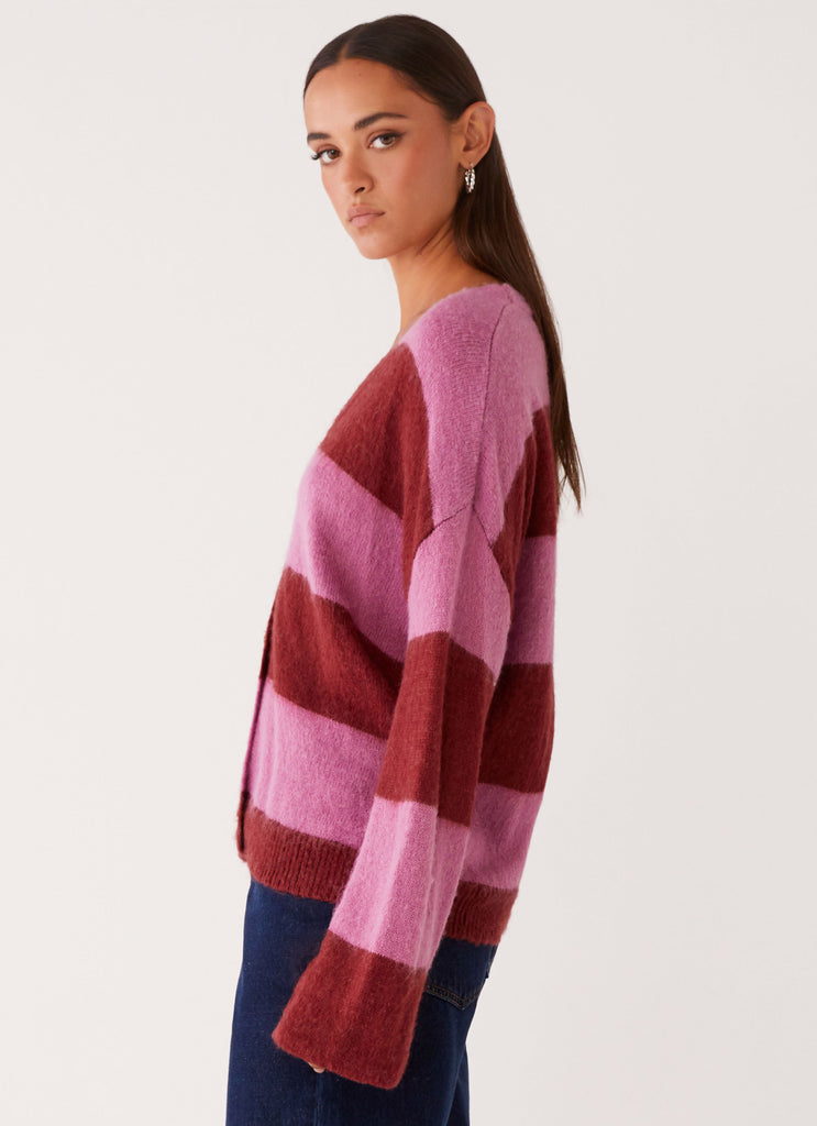 Knit Cardigan Pink And Red Striped Sweater Envi Pink And Red