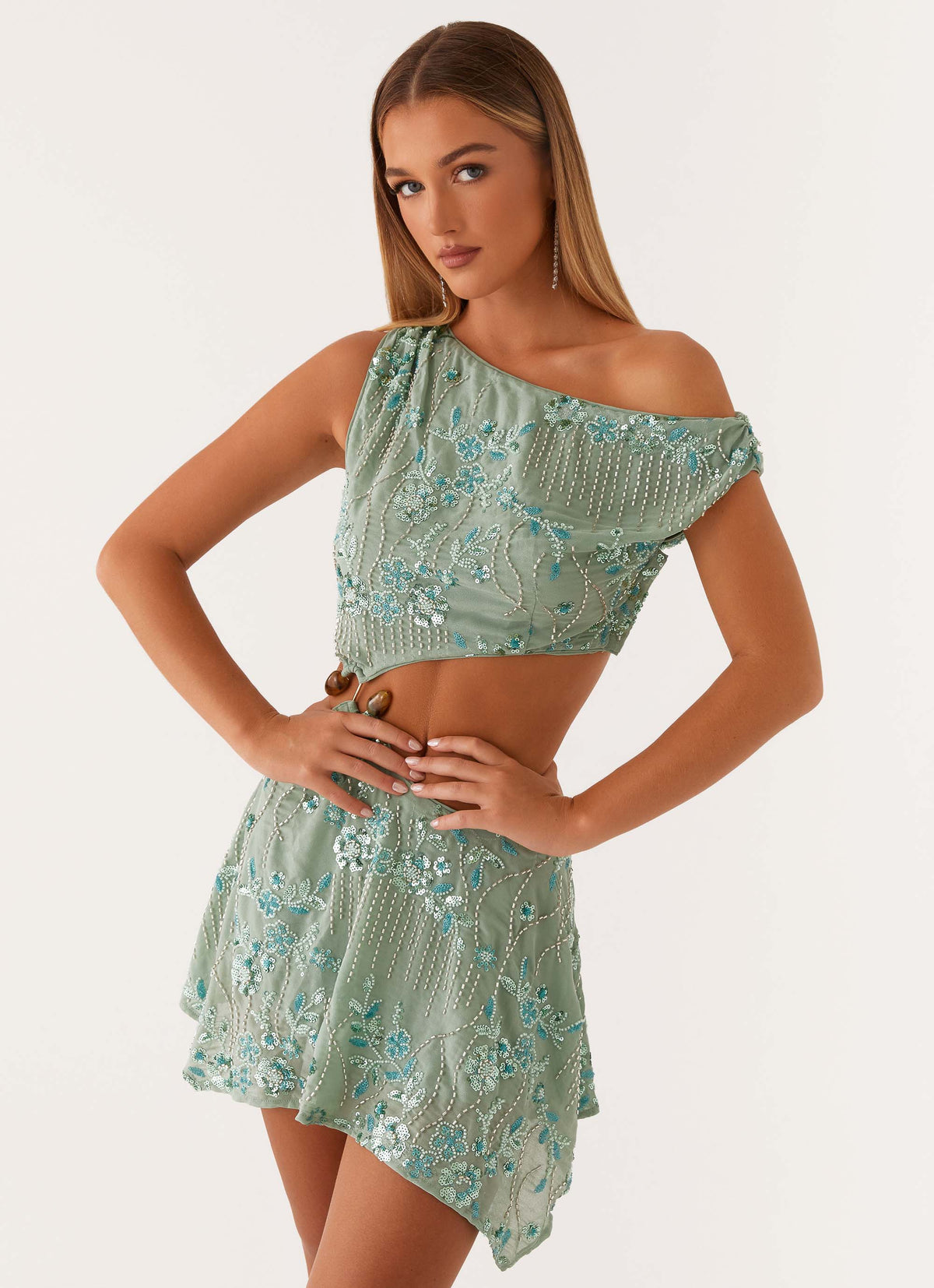 mint green mini dress - One-Shoulder Mini Dress - Sequin Dress Perfect for homecoming Avi Mint Shift Mini Dress