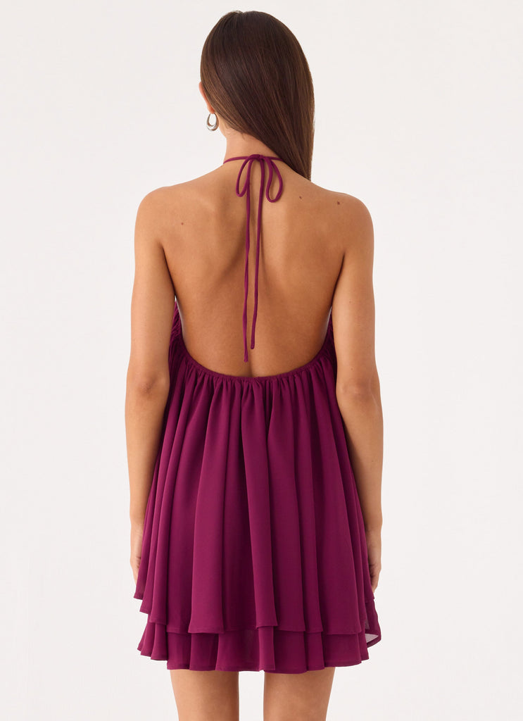 embellished low back neck strap mini dress in plum Embellished Low Back Neck Strap Mini Dress in Plum