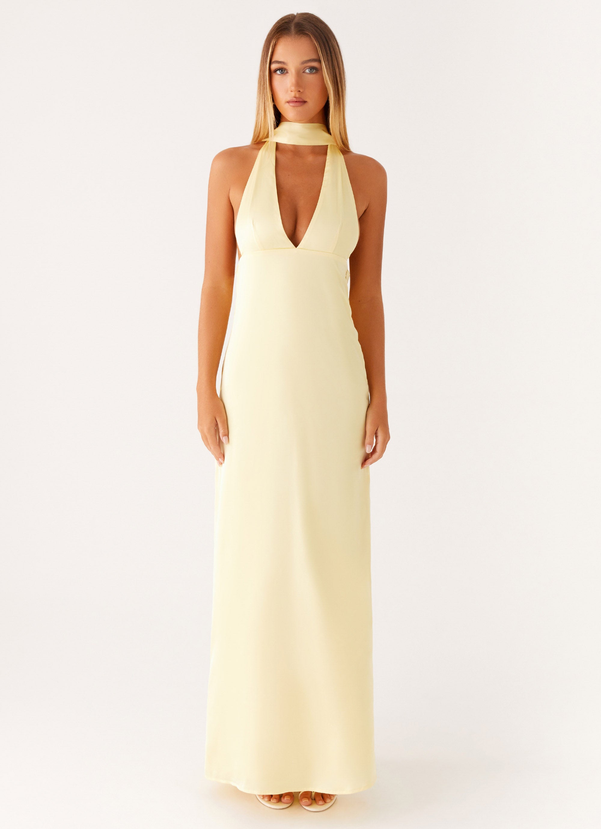 Alicia Satin Halter Maxi Dress - Yellow – Peppermayo US
