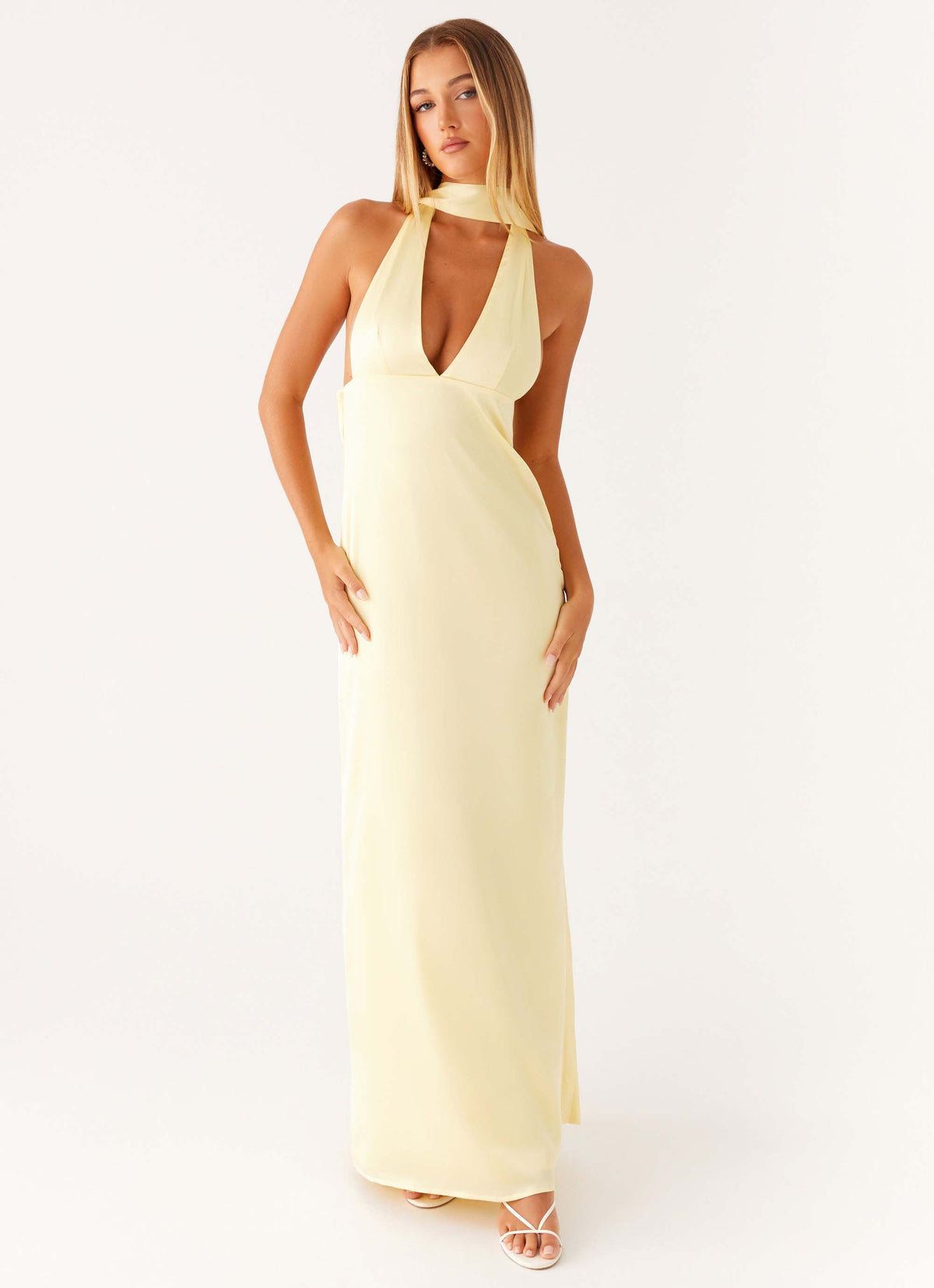 Rush Dress | Alicia Satin Halter Maxi Dress