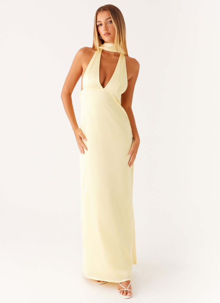 Alicia Satin Halter Maxi Dress - Yellow