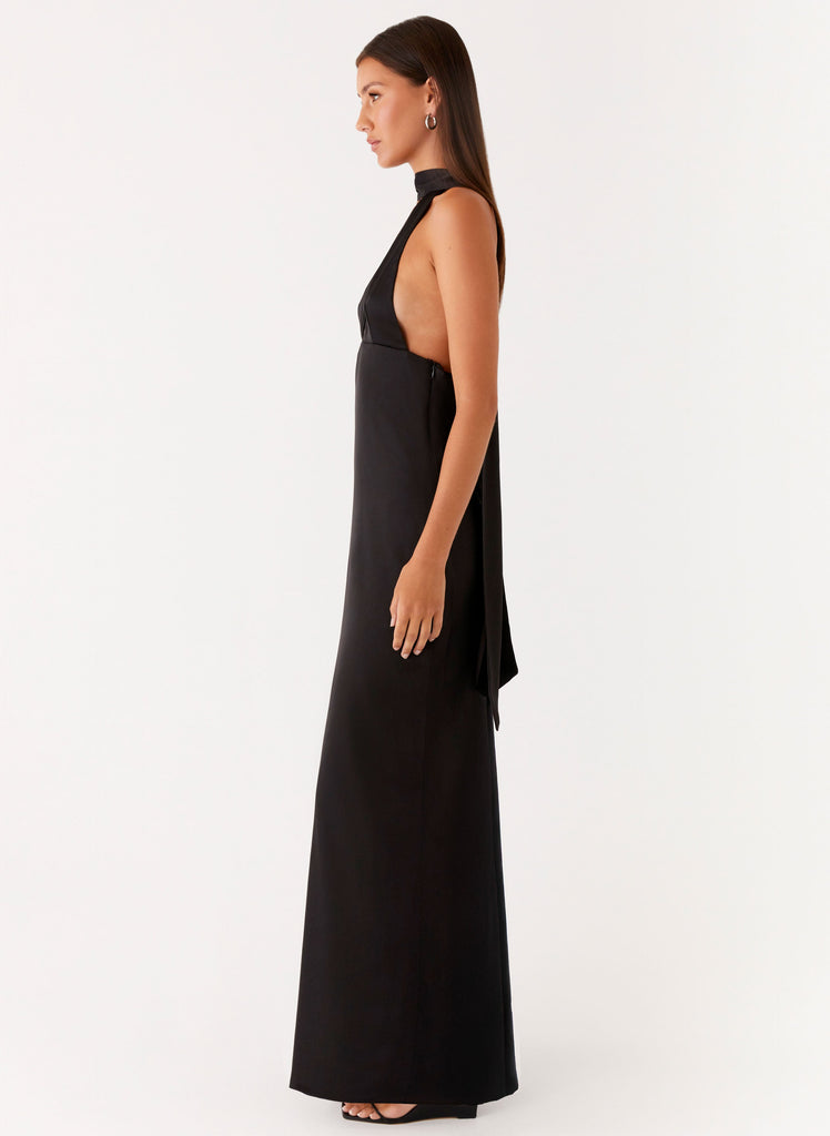 Alicia Satin Halter Maxi Dress - Black